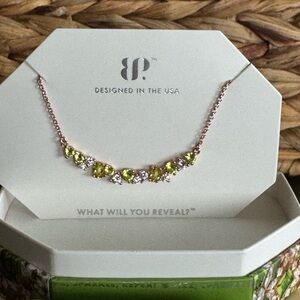 bp Rose Gold Necklace with Green Peridot and White Accents